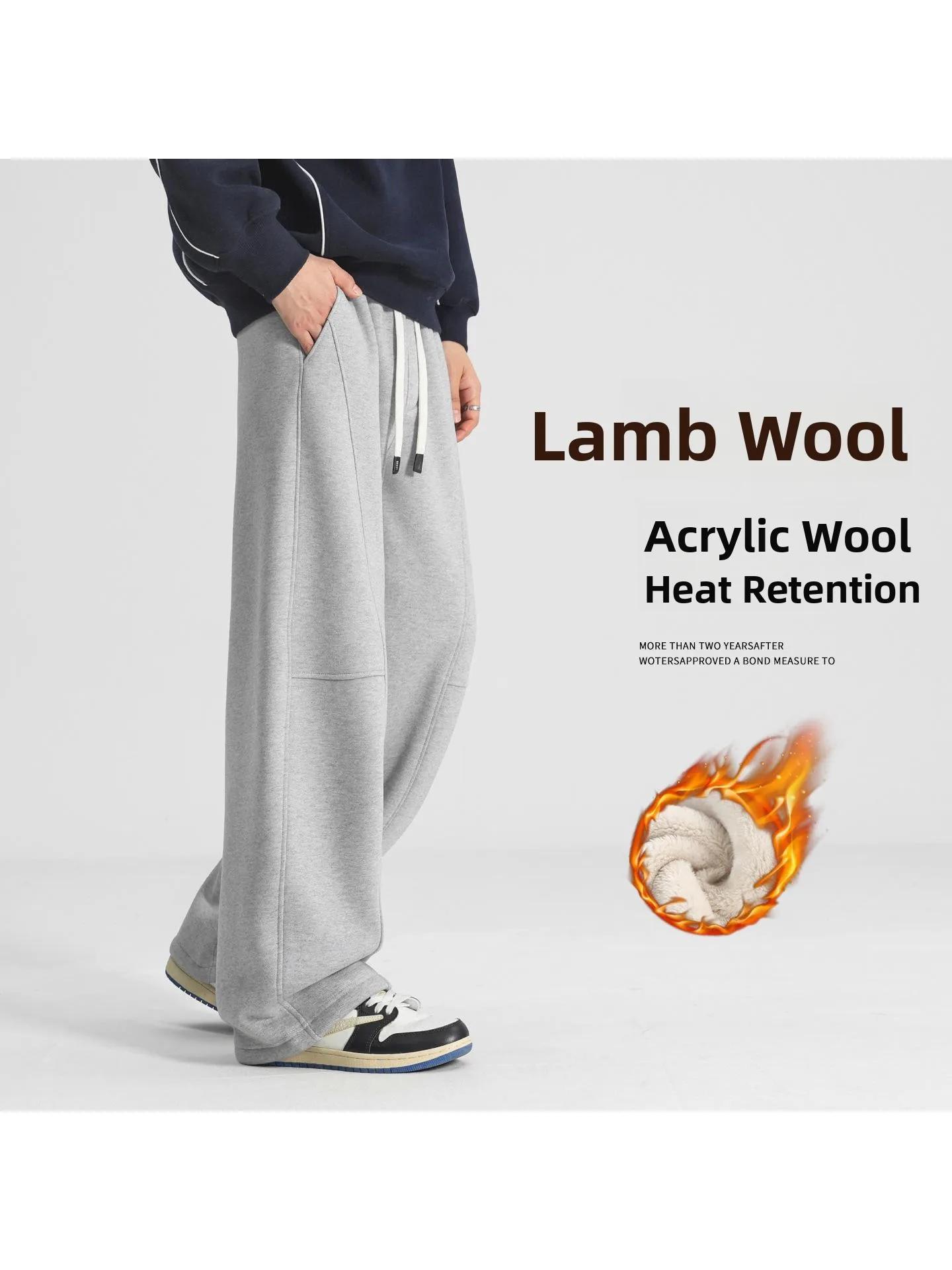 

Men's Winter Casual Wide Leg Pants Lambskin Woolen Trousers Straight Cut Loose Fit Drawstring Closure Color Cosplay