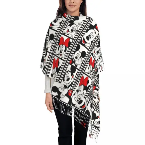 여성용 맞춤형 미키 마우스 태슬 스카프, 부드러운 숄 랩, 레이디 겨울 스카프 