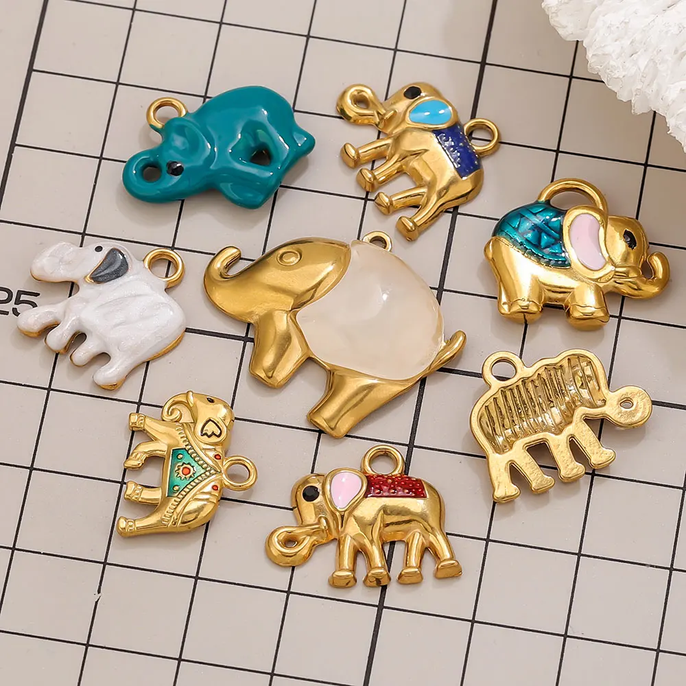 

2pcs Stainless Steel Animal Charms PVD Enamel Inlaid Shell Elephant Pendant for DIY Necklace Earring Jewelry Making Accessories