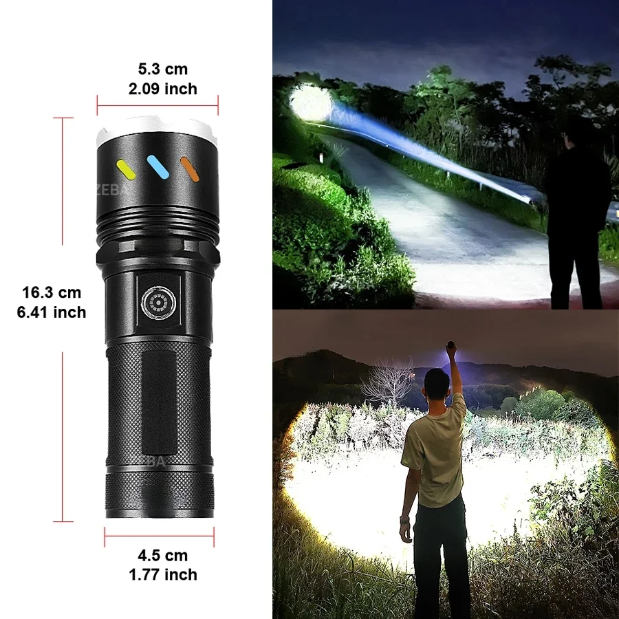 High Power LED Flashlight 8500000LM Most Bright Tactical Torch Powerful Rechargeable Flashlight Long Range 5500M Camping Lantern
