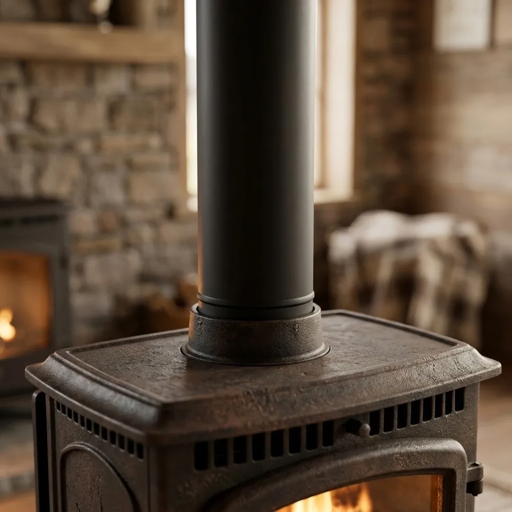 Black Stainless Steel Flue Pipe 50cm for Residential For Wood Burning Fireplace Heat for exhaust with Flared Flow Optimization