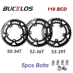 BUCKLOS Road Bike Chainring 110 BCD 34/50T 36/52T 39/53T Bicycle Double Chainring 5 Holes Bike Crown Accessories