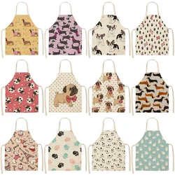 Bulldog Dachshund Printed Kitchen Apron for Woman Sleeveless Cotton Linen Bib Home Cooking Baking Cleaning Tool Tablier Delantal
