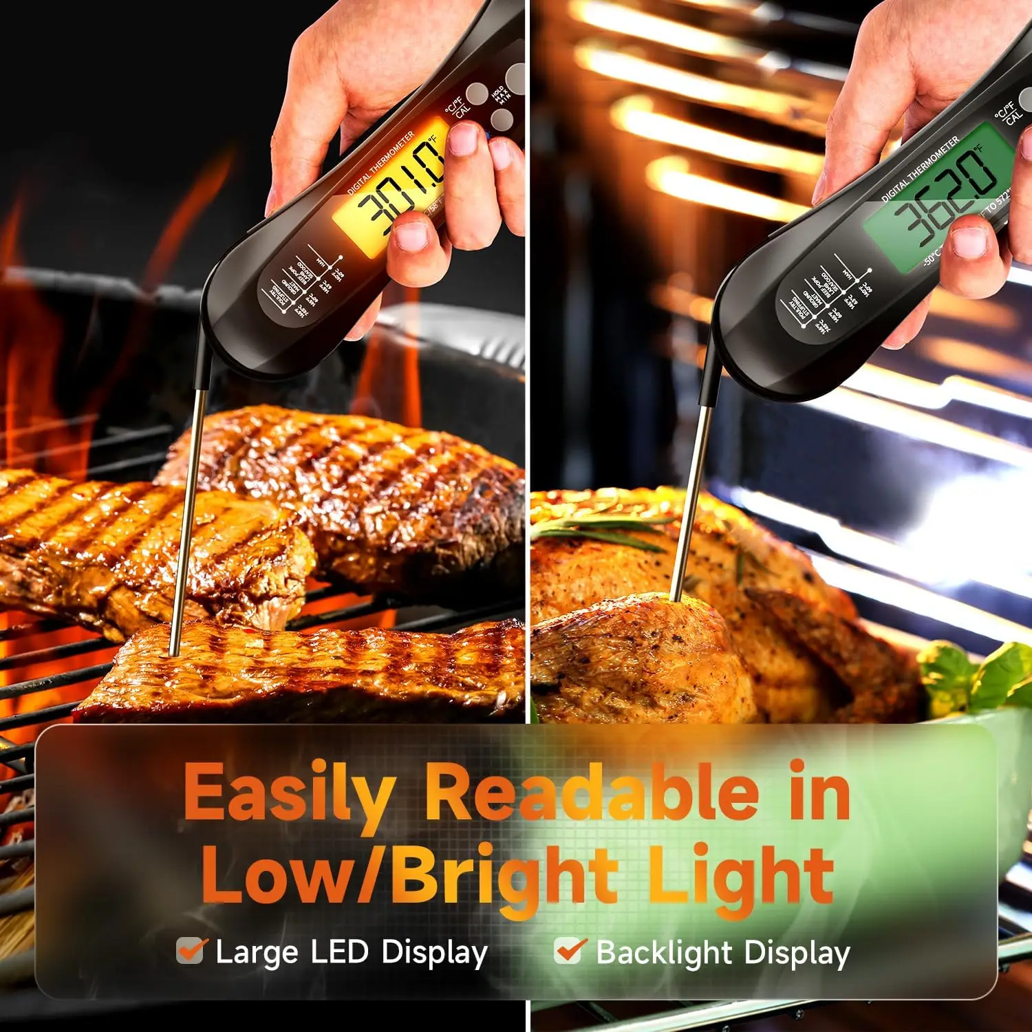 Digital Meat Thermometer Waterproof IP67 with 2 Probes for Kitchen BBQ Grill Cooking Fast Food Measurement Tool - view 4