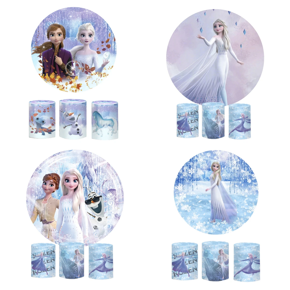 

Disney Frozen Elsa Round Backdrop 3 Cylinder Covers Background Photography Baby Shower Princess Birthday Party Dessert Table