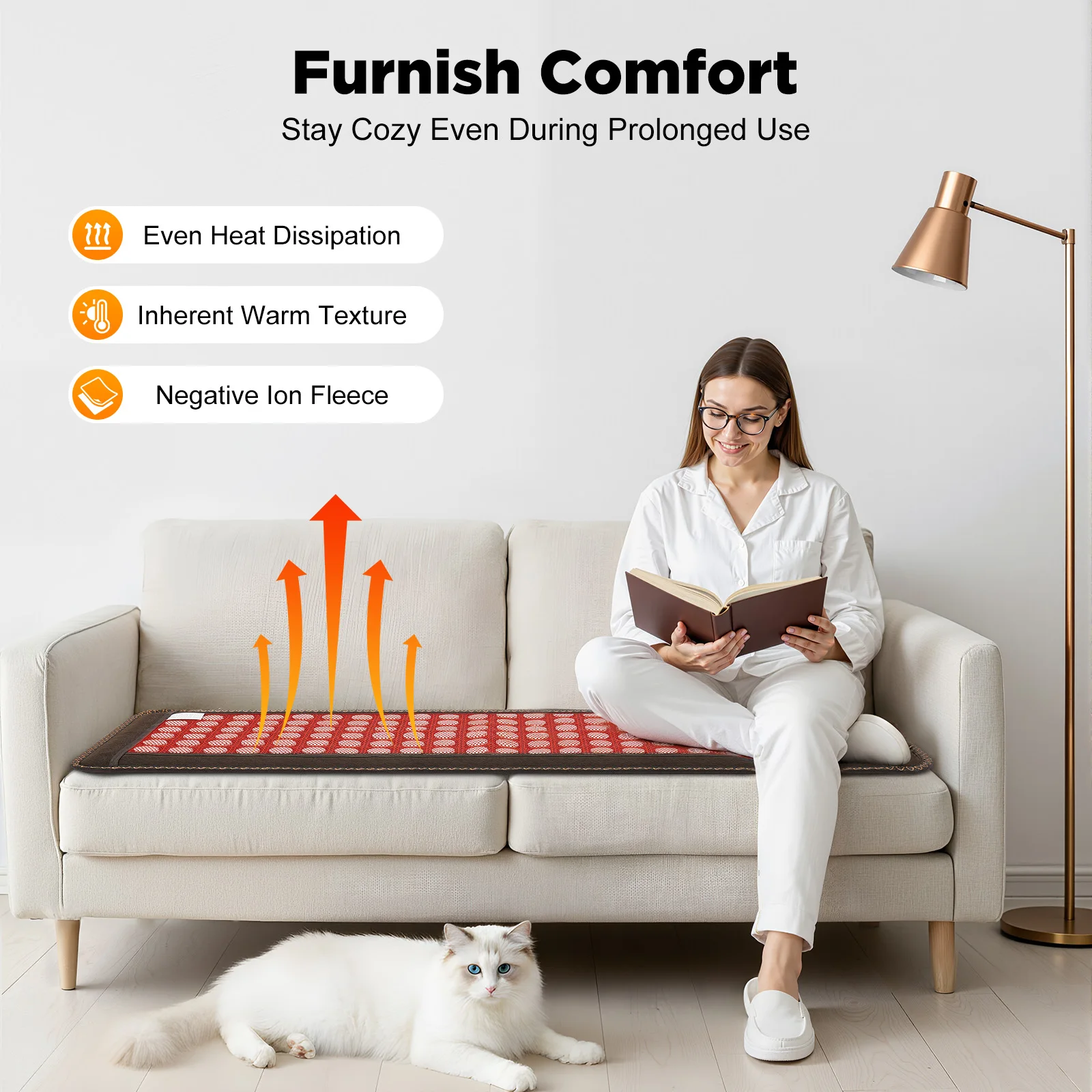 

Heated Jade Seat Cushion with Far Infrared Heating - Adjustable Temp (20-70℃), 12H Timer - Pain Relief & Blood Circulation Boost