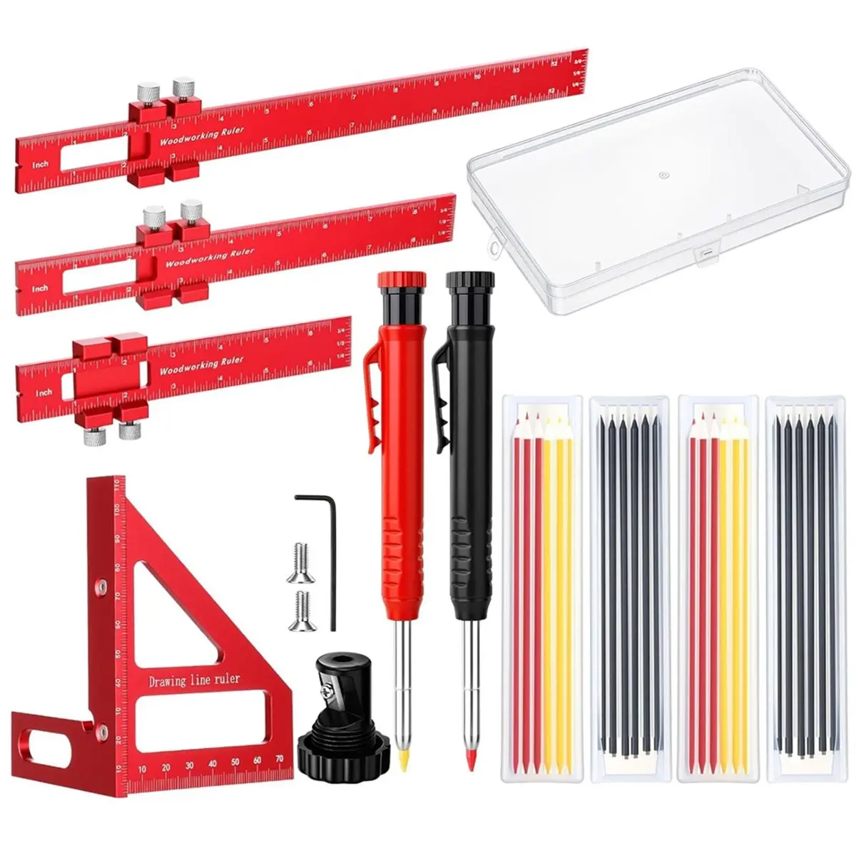 DT35BG 32 Pack Woodworking Ruler Metal Slide Rule 3D Multi-Angle Measuring Ruler Miter Triangle Rule for Carpenters Craftsmen