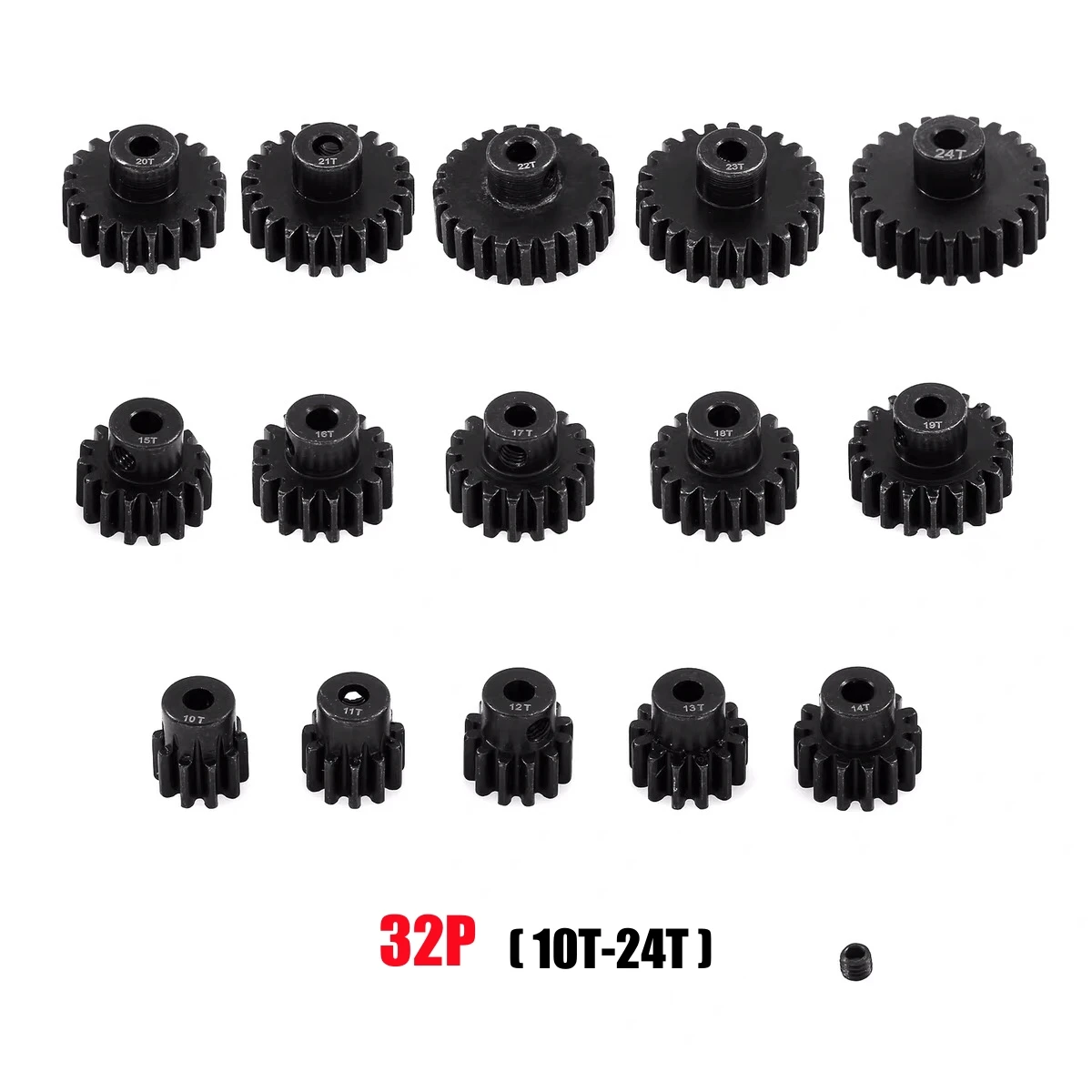 

Motor Gear 0.8M 32P 3.175mm Hole 10-24T 45# Hardened Steel Gears For 1/10 RC Car Parts