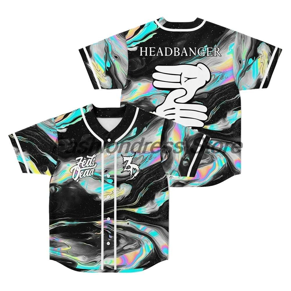 

Zeds Dead Headbanger Baseball Jersey V-Neck Short Sleeve Button-Down Shirts Women Men Streetwear Tops