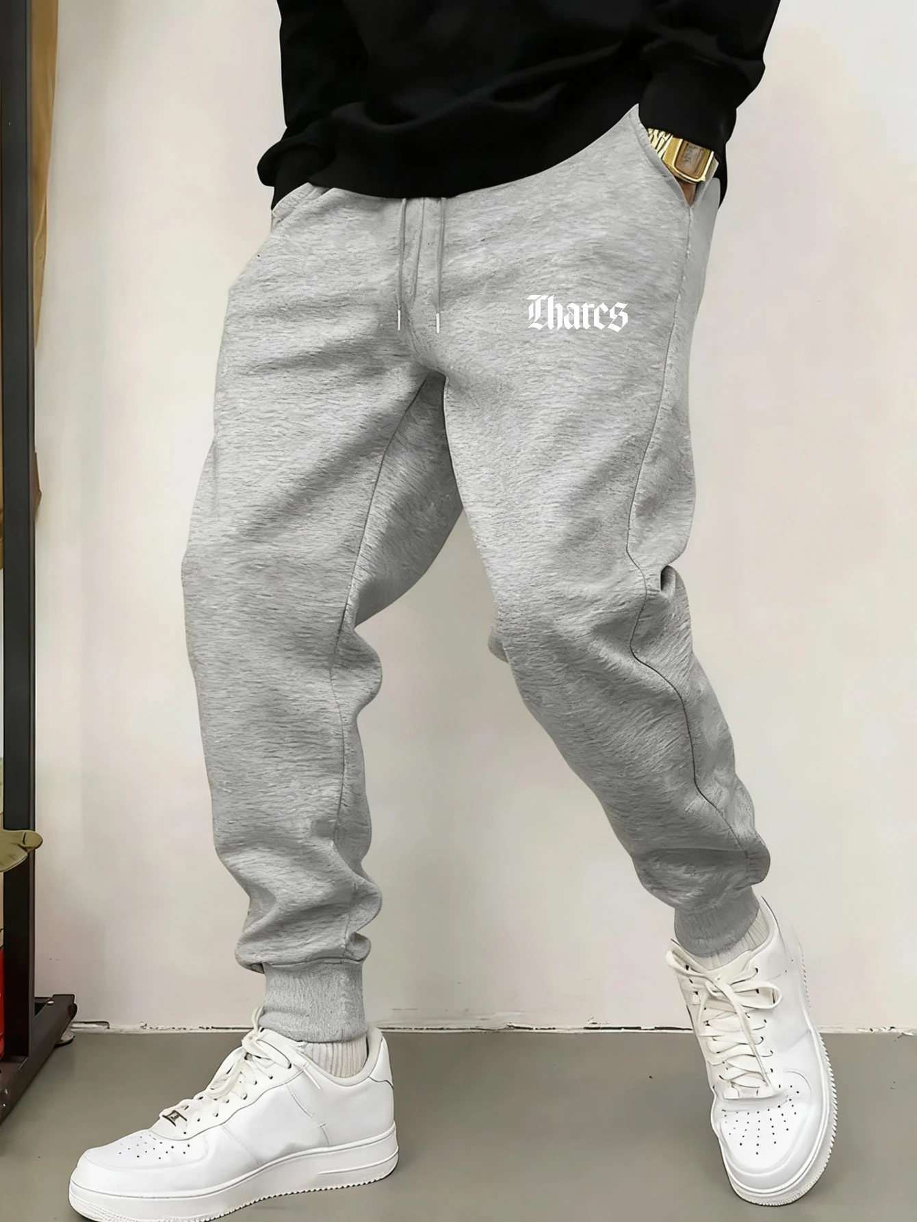 Gothic‑font Thares Vintage Letter Print Stylish Tapered Sweatpants Men Hip Hop Sports Jogger Trousers Fit Wear Gear