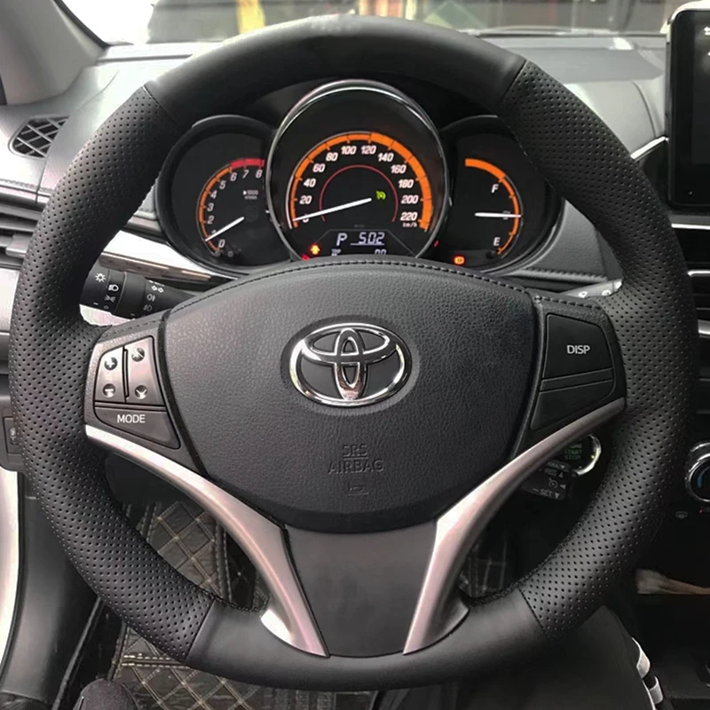 Custom Car Steering Wheel Braid Cover 100% Fit For Toyota Yaris Vios 2014 2015 2016 Auto Interior Accessories Steering Wrap