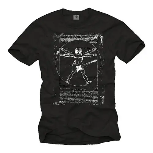 ROCK BAND MEN SHIRT WITH LEONARDO DA VINCI - SHORT SLEEVE PUNK MUSIC GUITAR TEE