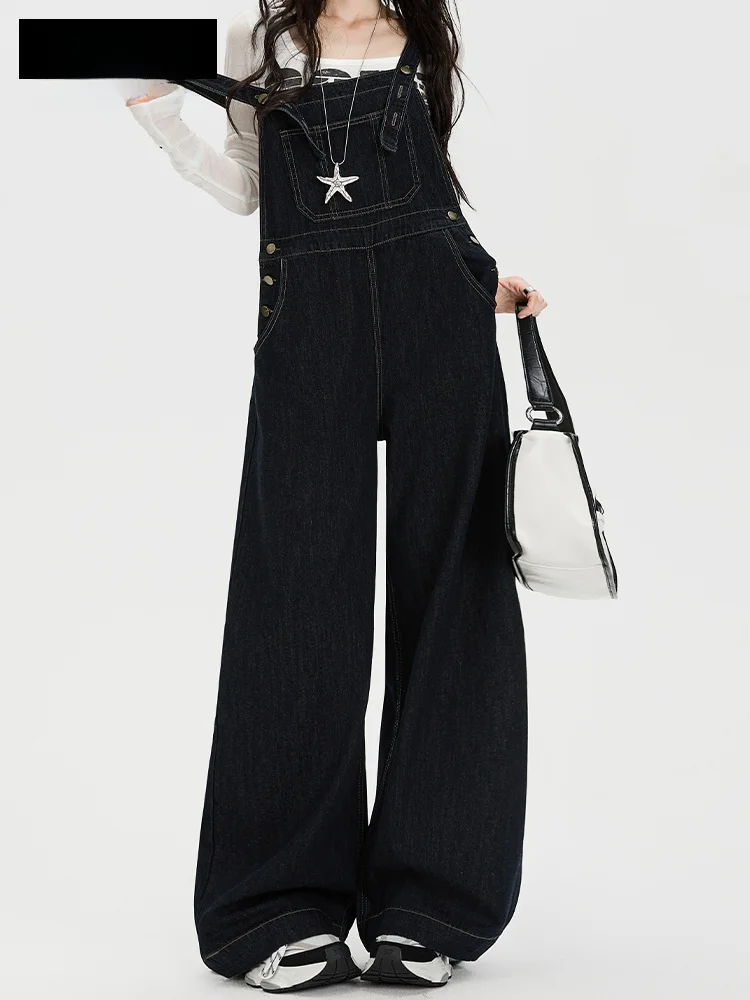 

Американский джинсовый комбинезон с широкими штанинами, женские ранние осенние новые утягивающие брюки с высокой талией, свободные драпированные цельные брюки