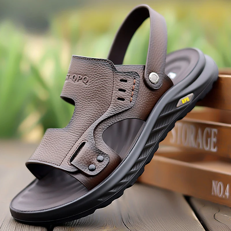 Men's Two-Wear Convertible Slide Sandals, Multi-Cutout Ventilated Wide Strap Detachable Back Strap Open Toe Footwear, Thick Ridg