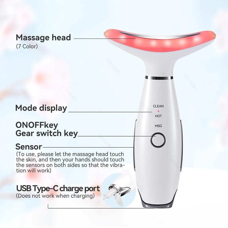 Dispositivo de belleza para la cara y el cuello, máquina de Estiramiento Facial de microcorriente EMS, masajeador Facial LED con vibración, removedor de papada, herramientas para el cuidado de la piel