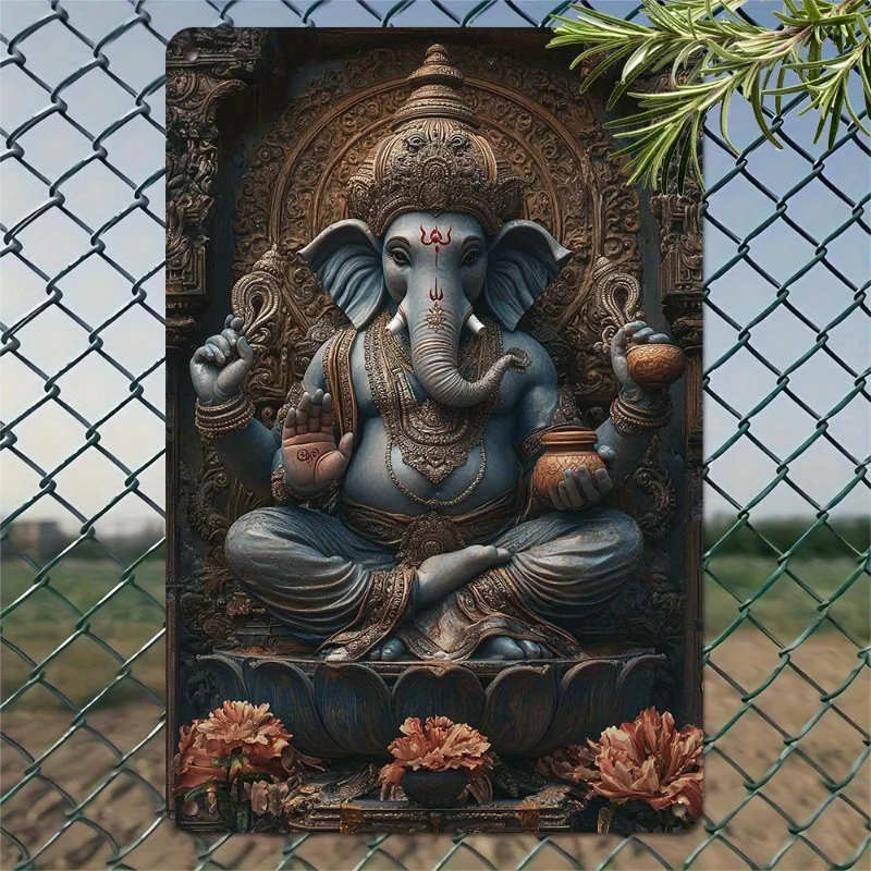 

1pc Vintage Ganesha Metal Wall Plaque - 8x12 Inch Tin Sign, Durable Retro Home & Office Decor with Pre-Drilled Holes
