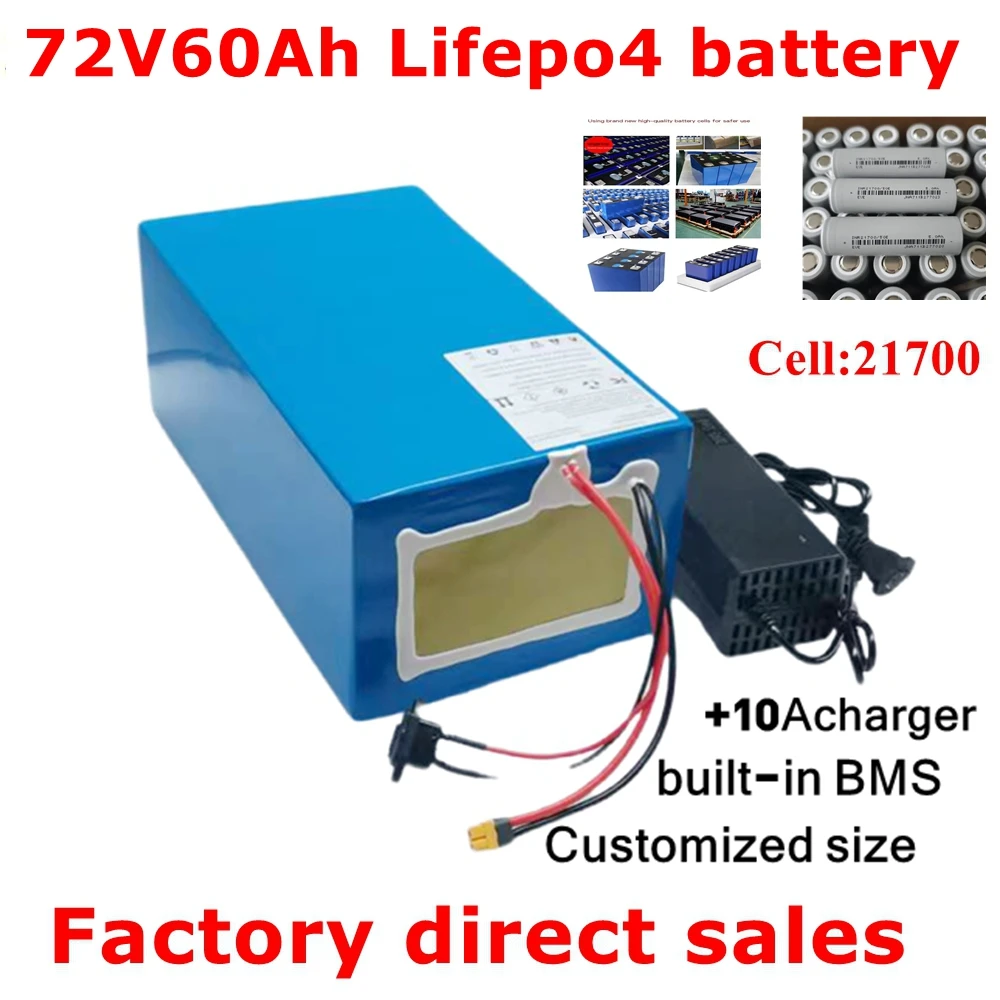 LT-Batterie au lithium pour vélo, scooter et moto, cycle profond, charger 10A, 72V, 60Ah, LiFePO4, LiFePO4, BMS 24S,  5000W,