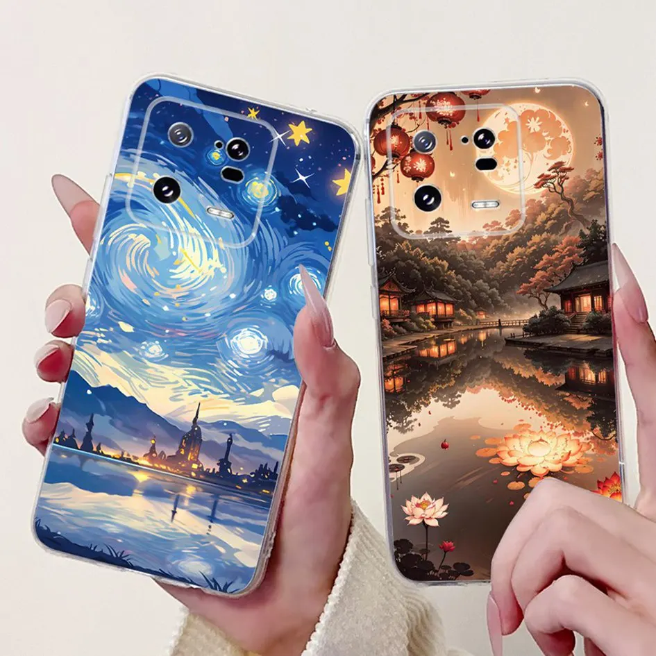 

For Xiaomi 13 Pro Case Fashion Flower Painted Soft Transparent Silicone Phone Back Cover For Xiaomi 13T Pro Mi13T Mi13 Pro Shell