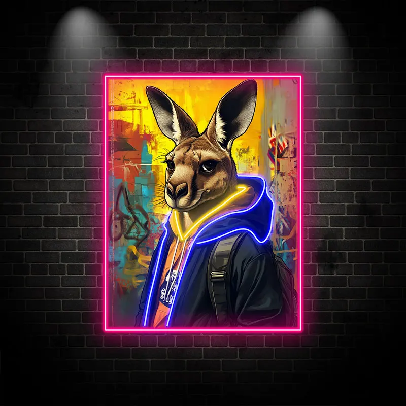 Toysign Street Style Kangaroo Neon Light - Urban LED Wall Art for Teen Room, Game Room & Man Cave, Unique Room Decor, Pink Frame