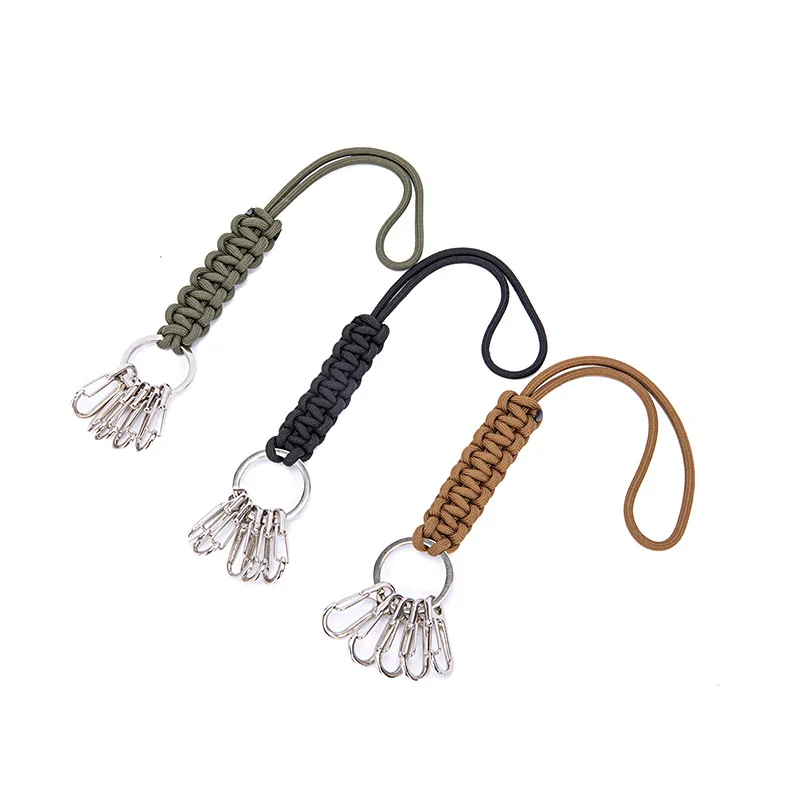 Tactical Outdoor Paracord Rope Keychain EDC Survival Kit Cord Lanyard Emergency Key Chain Bakcpack Hook Buckle