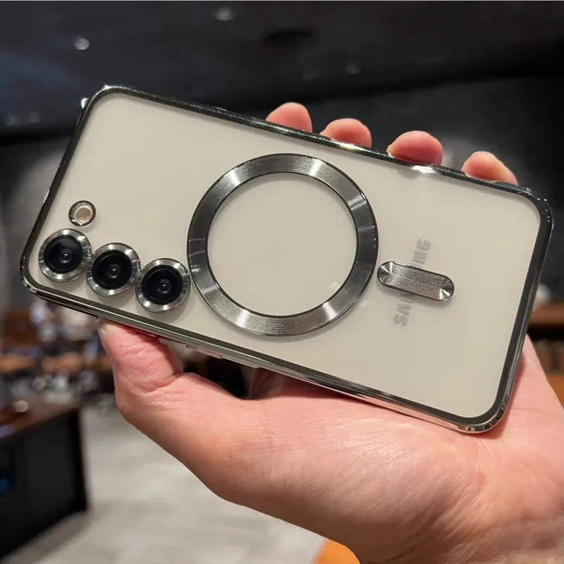 طلاء فاخر لحافظة Magsafe المغناطيسية لهاتف سامسونج S25 S24 S23 S22 Ultra Plus S21 S20 FE Note 20 A35 A55 A05 A15 غطاء شفاف #1