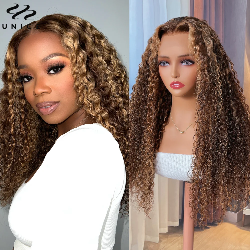 

UNice Hair Blonde Highlight Curly 13x1 Middle T-Part Lace Wig 100% Human Hair Preplucked Lace Wig 150% Density Middle Part Only