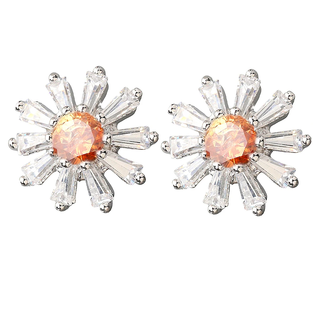 

Sun flower 5mm Orange Morganite GemStone 925 sterling sliver Stud Earrings ED227