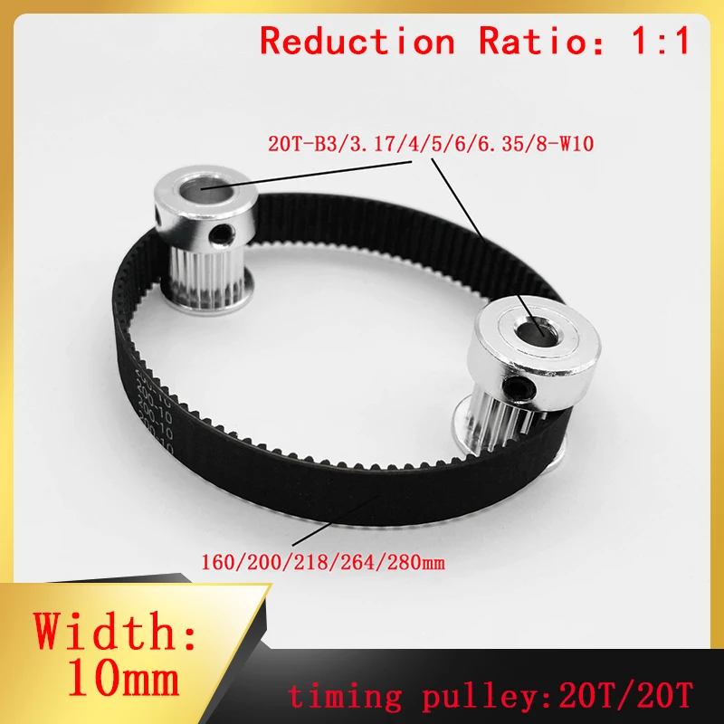 20 Teeth 20 Teeth Timing Pulley Gt2 1:1 Speed Ratio Hole Diameter 3~8mm Speed Bump Pulley With Belt Width Of 10mm