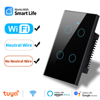 Tuya US WiFi Smart Light Switch Neutral Wire/No Neutral Wire Touch Switch Smart Life Work with Alexa Google Home 1/2/3/4 Gang