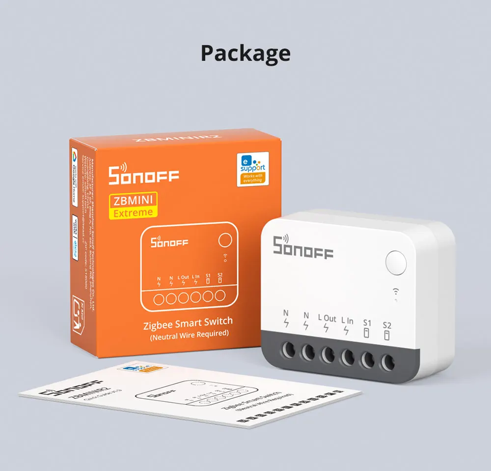 SONOFF ZBMINIR2 Extreme Zigbee 3.0 Smart Switch Smaller Size 2 Way control Safe Timer Requird Neutral Wire via Zigbee2MQTT Alexa