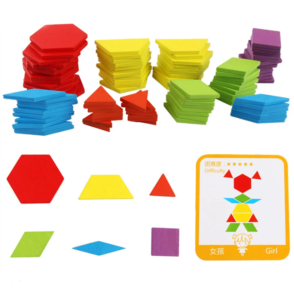 155 Stuks Houten Puzzel Geometrische Tangram Kinderen Leren Vormen Kleuren Nummers Educatief Spel Veilig Voor Kinderen Meer dan 36
