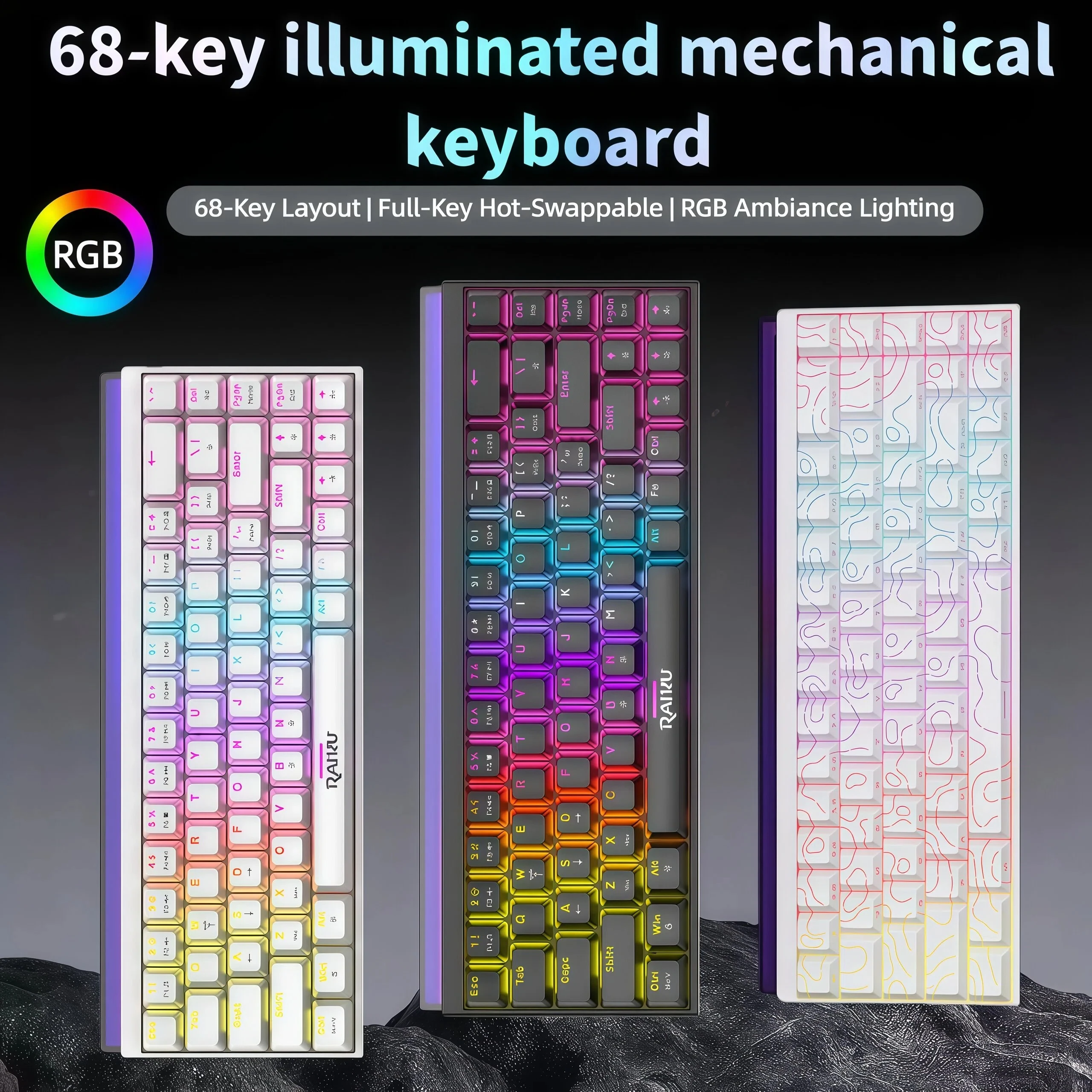 

68-Key RGB Backlit Mechanical Keyboard Blue Switch Hot-Swappable Ergonomic Design Compatible with PC & Laptop