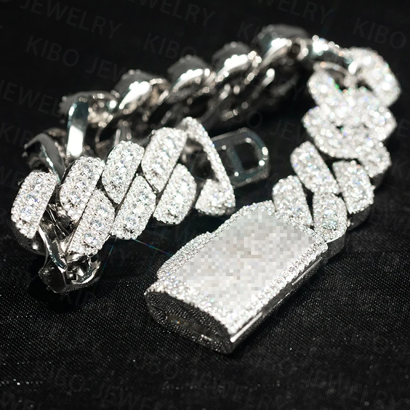 Cuban .Hot Sale Link Chain Hip Hop Fully Iced Out 925 Silver 18mm Width VVS Big Stone Size Moissanite Cuban Link Chain