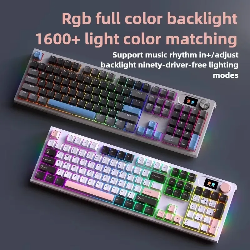 LT104Mechanical Keyboard Three Mode Hot Swaddable RGB Backlight Wireless Bluetooth Custom Gaming Office Color Screen Linear Axis