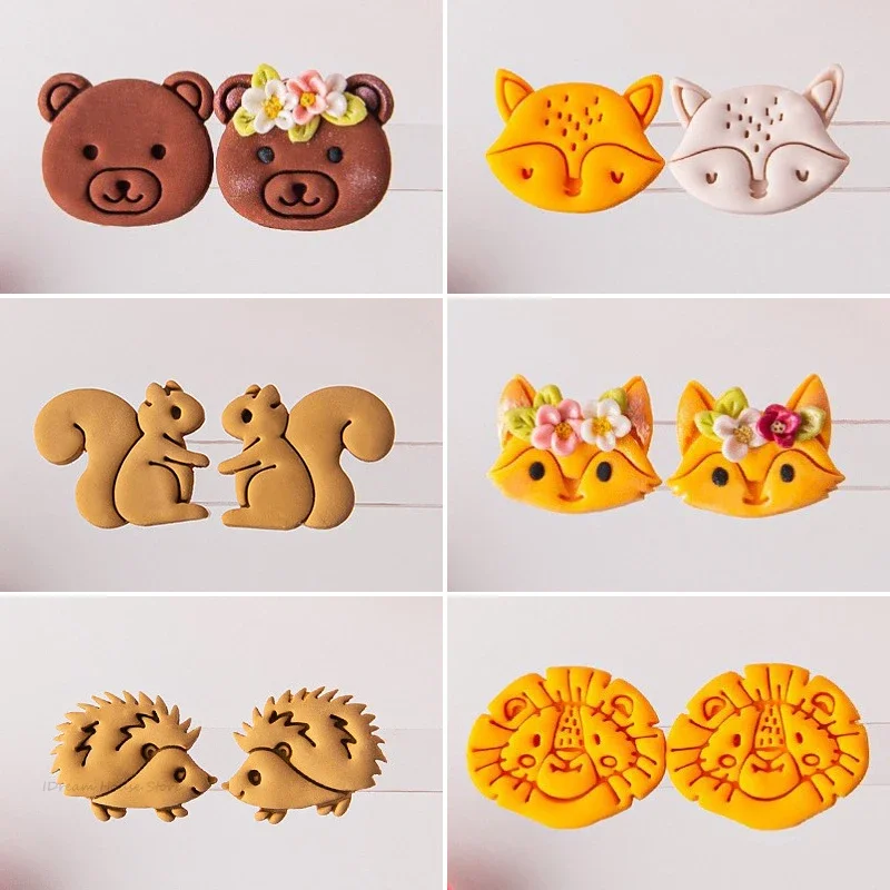 Mini Animals Shaped Polymer Clay Cutter Bear Squirrel Lion Handmade Cutting Molds for Earrings Jewelry Pendant Decoration Making