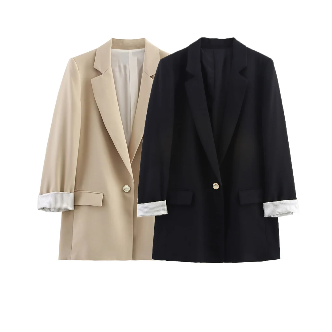 

Topenomi Blazer Women Simple Solid Notched Collar Loose Single Button Tailored Coats Autumn Winter Casual Fashion Versatile Tops