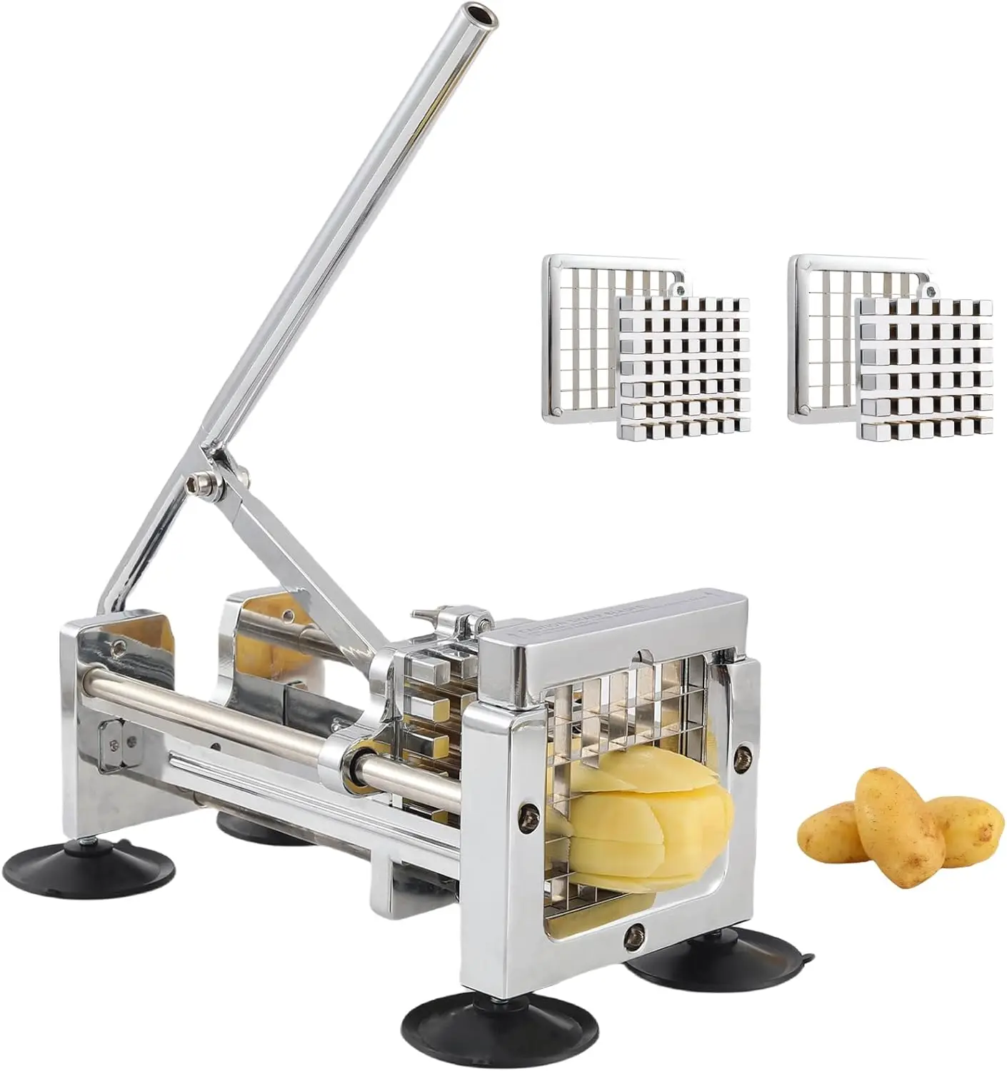 

Stainless Steel Potato Slicer with Dual Blades for Fries, Carrots, Cucumbers - Easy to Use and Clean