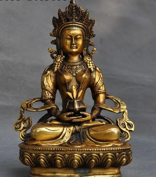 

Old Tibet Buddhism bronze Gilt Amitabha Buddha Kwan-Yin Guanyin Amitayus Statue