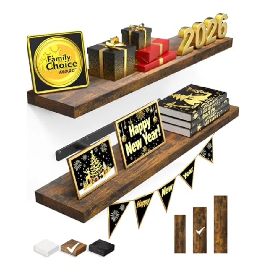 BAYKA Floating Shelves 22.5 inches Rustic Wood Wall Shelves for Bathroom Bedroom Living Room Kitchen and Book Hanging Display D