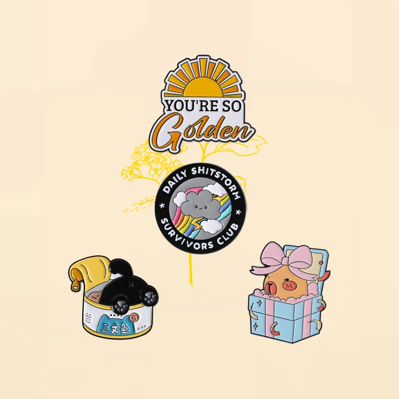 Daily Shitstorm Survivors Club Enamel Pins Including Dark Cloud Rainbow Letter Metal Badge For Children And Friends Jewelry Gift