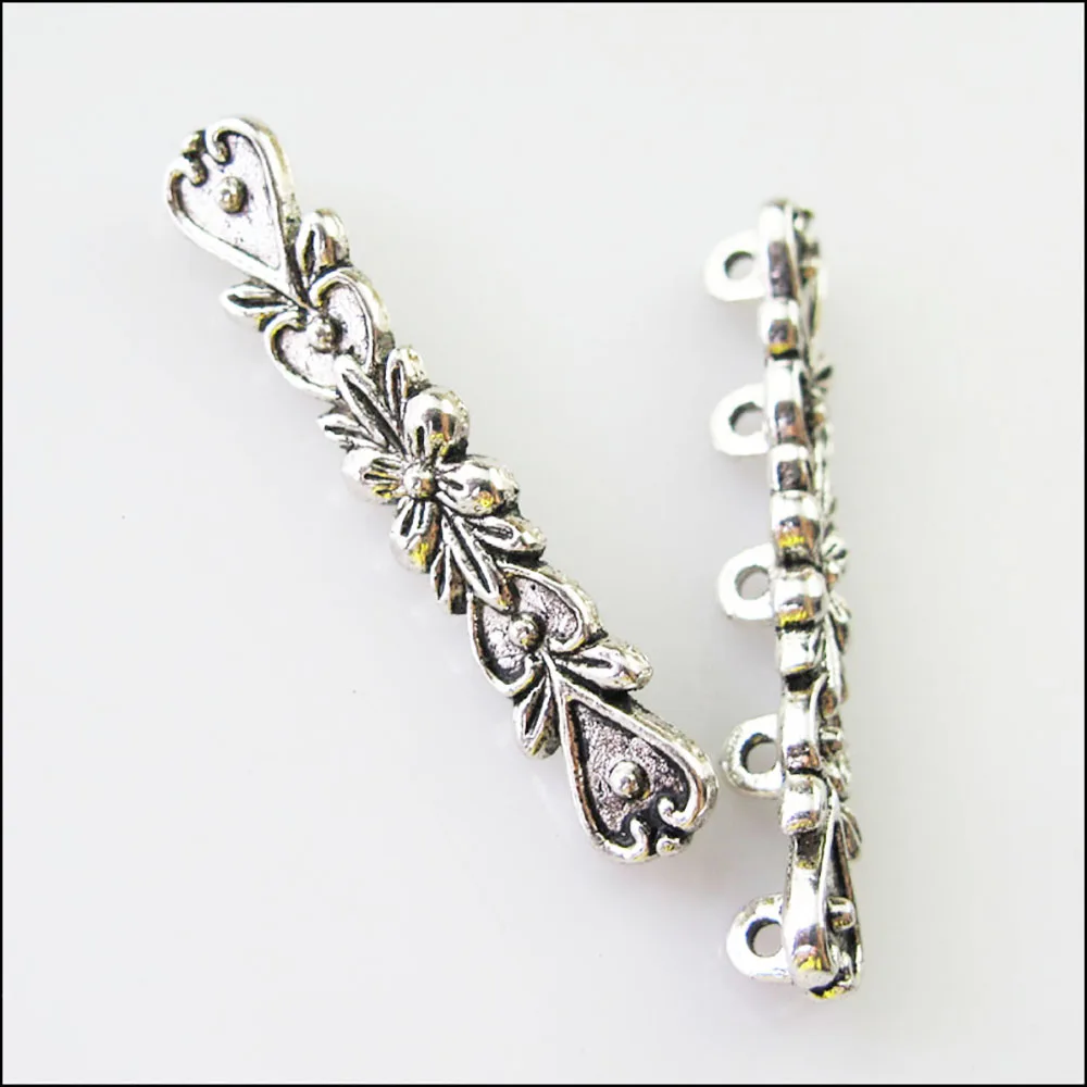 12Pcs Tibetan Silver 5 Hole Flower Heart Spacer Bar Beads Connectors Charms 6.5x36mm