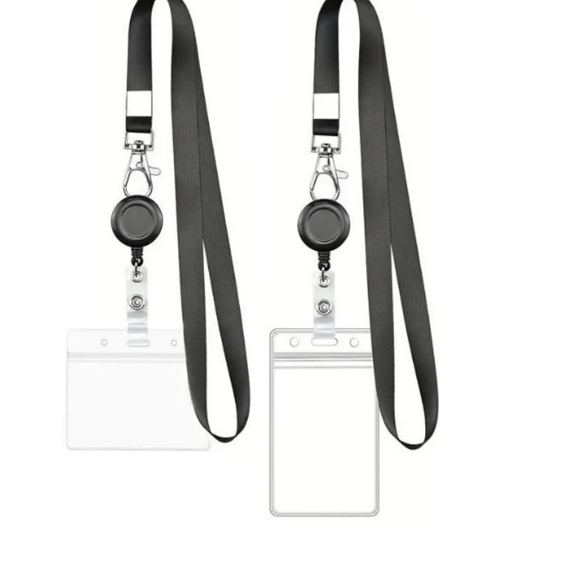 3 set Worker ID Card Retractable Badge Reel Lanyard for Men Women Black Color Office Card Strap Holder Easy Pull Buckle