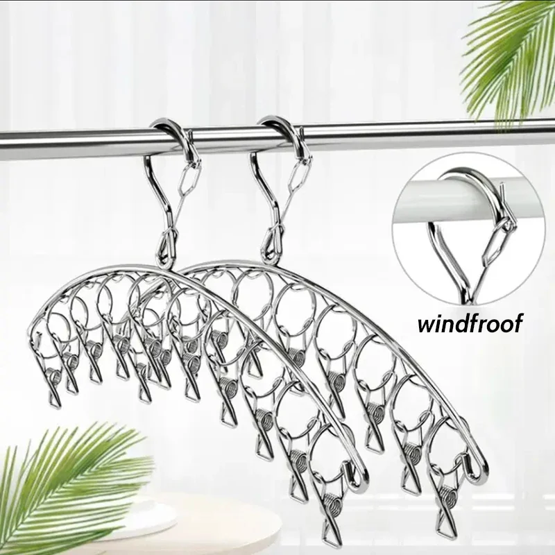 Roupas de aço inoxidável Secagem Cabide, Windproof Roupas Rack, Meias Organizer, Airer Underwear Meias Titulares, 10 Clipes