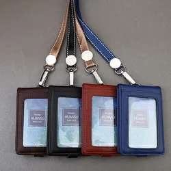 LYTWLZK NEW Genuine Leather Badge Holder ID Name Tag Cases Business Work Card Holders Lanyard Chest Card Bag Can Hold 5 Cards