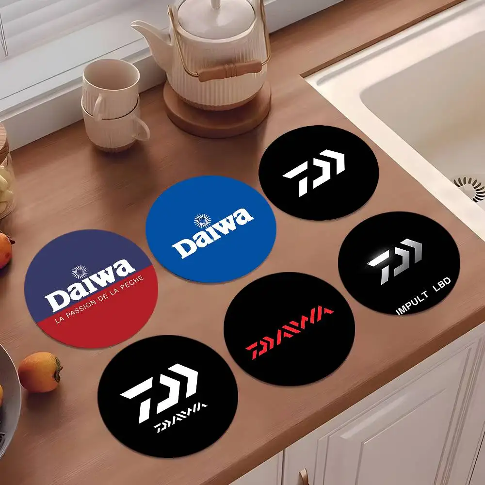 D-DaiwaS Fishing Logo Coasters 10cm Round Wooden Suitable For Drinks Tea Coffee Home Gift Choice Holidays