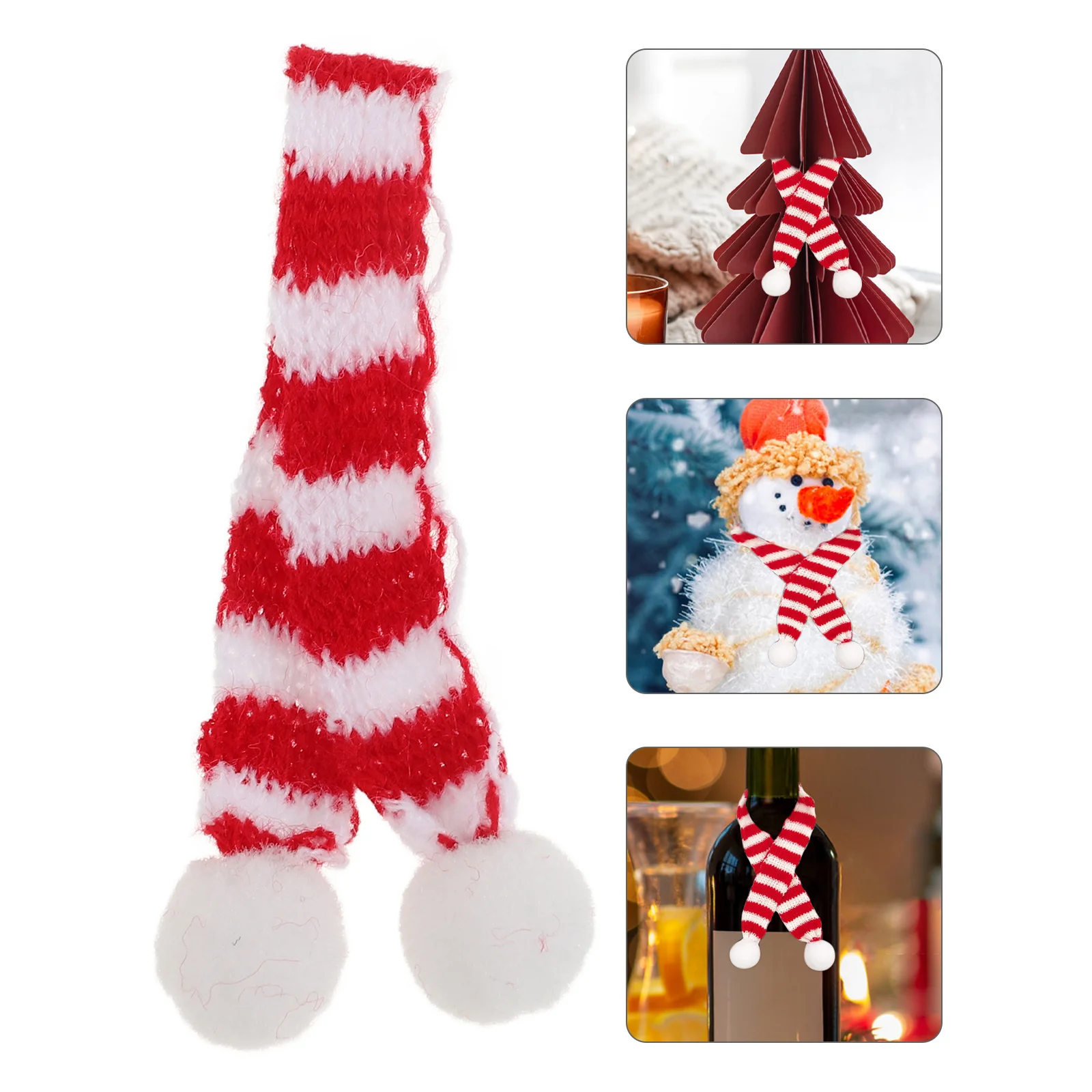 

12pcs Mini Christmas Scarf For Wine Bottle Red White Stripes Knit Cover Holiday Decoration Xmas Party Ornament Gift