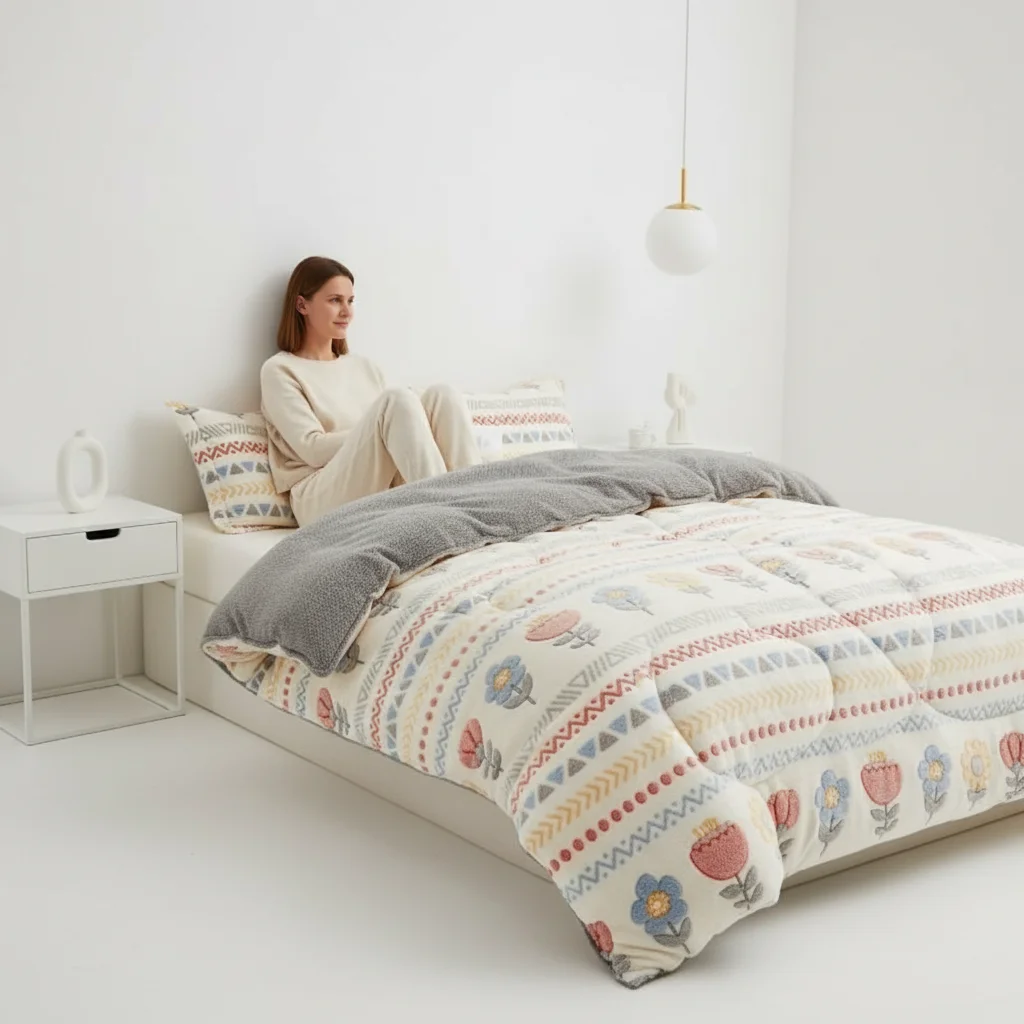 Geometric Stripe Winter Quilt  Plush Thick Warm Blanket Insert Soft and Comfortable Available in 5 Sizes.