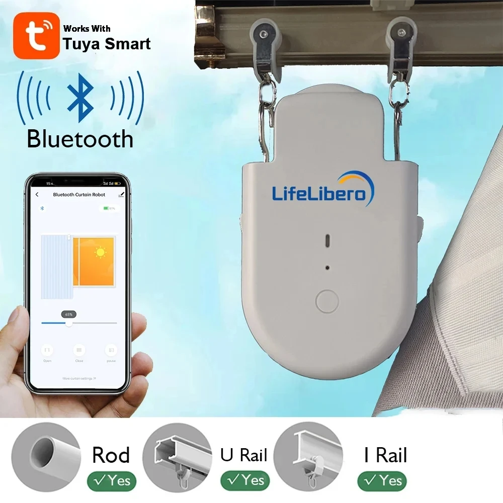 LifeLibero-Bluetooth Tuya Robô Cortina Elétrica, Smart Cortina Motor, Auto Detectar Timing, Abridor Automático para Alexa, Smart Life