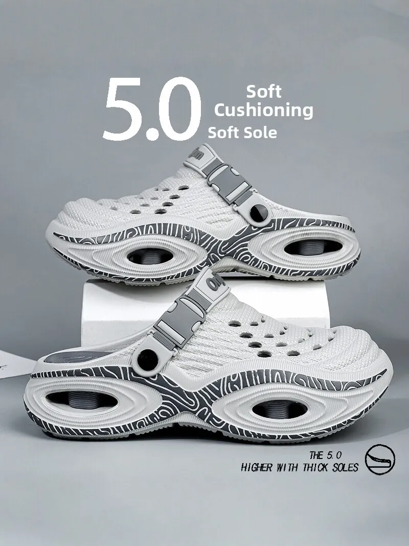 Men's Summer Outdoor Sandals Sporty Slip-On Water Resistant Thick Bottom Heightening Beach Shoes Comfortable EVA Material