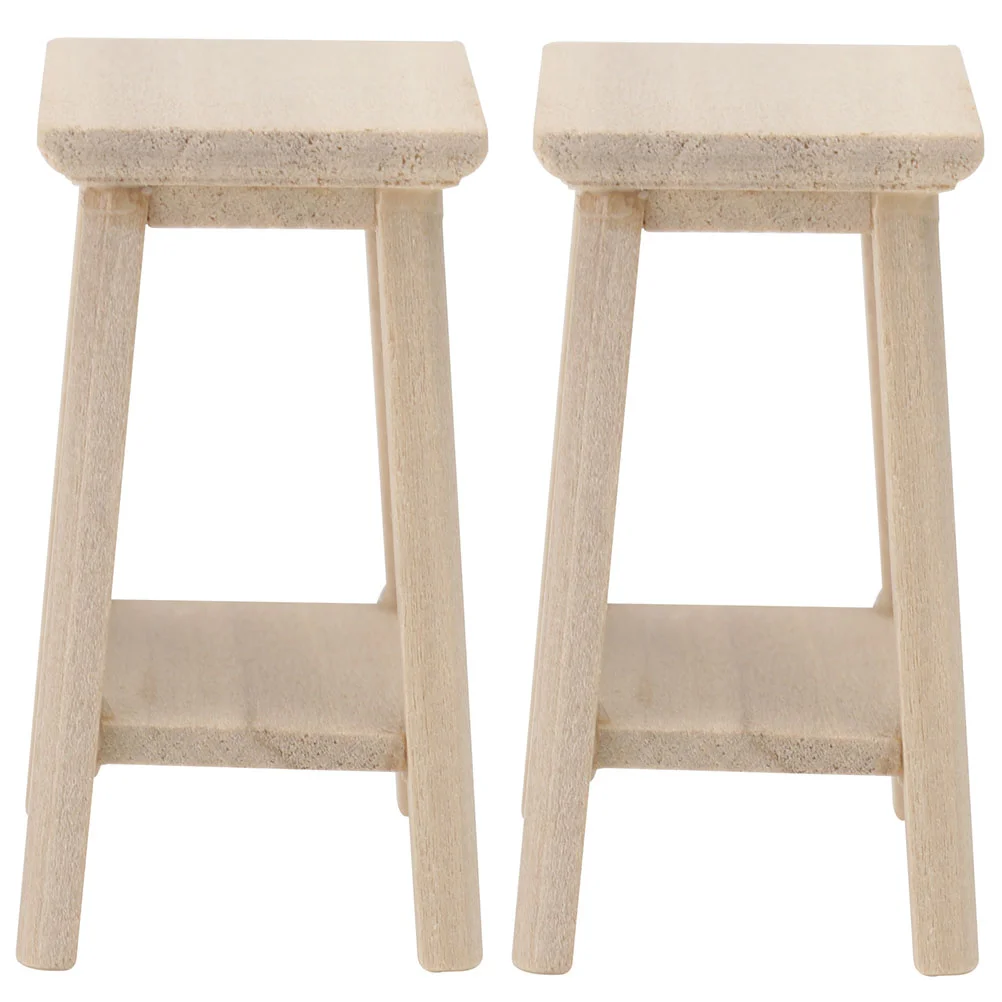 

2 Pcs Chairs Dollhouse Stool Furniture Model Accessories Miniature Beige Wooden